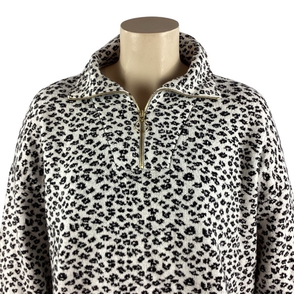LOFT Leopard Print Zip Sweater Size XXL White and Black - Picture 2 of 7